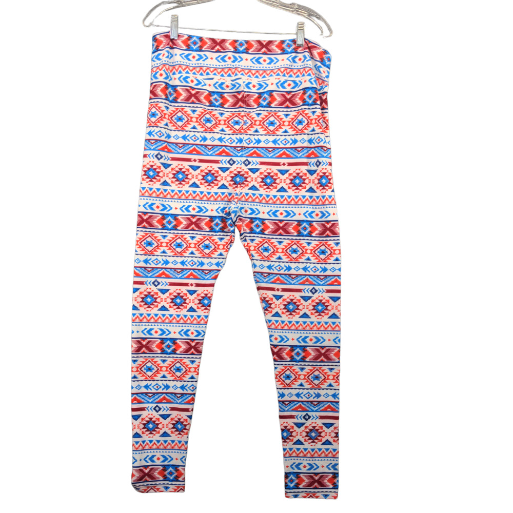 Lularoe Womens Size TC2 Leggings Blue Pink Red Southwest Print Diamonds